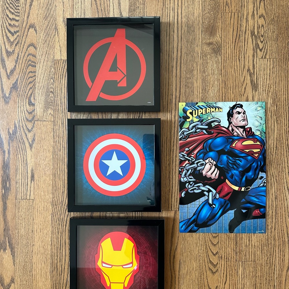 Marvel Avengers and DC Comics Bundle of Four Wall Art Prints